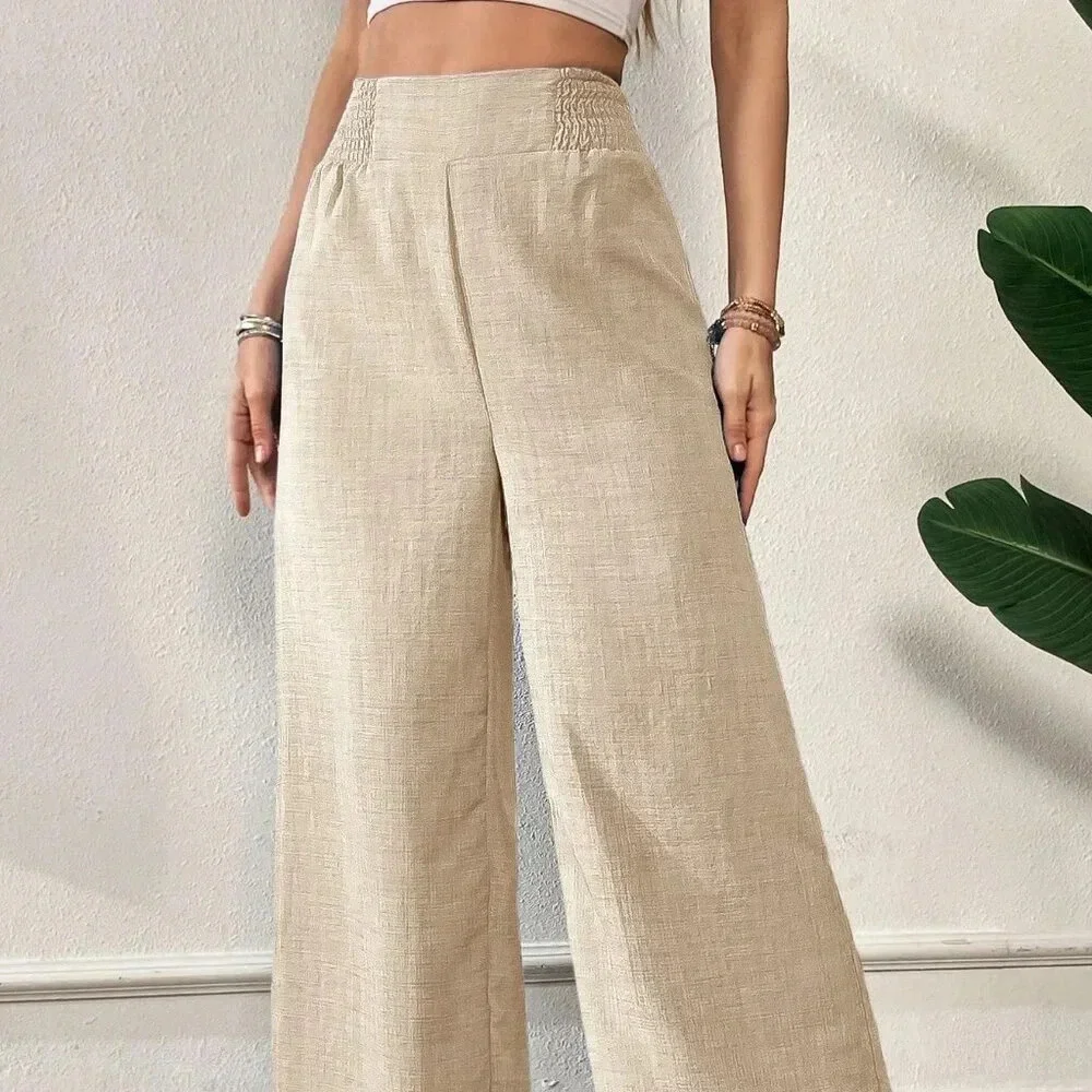 Apricot Casual Women's Waist Wide Leg Pants